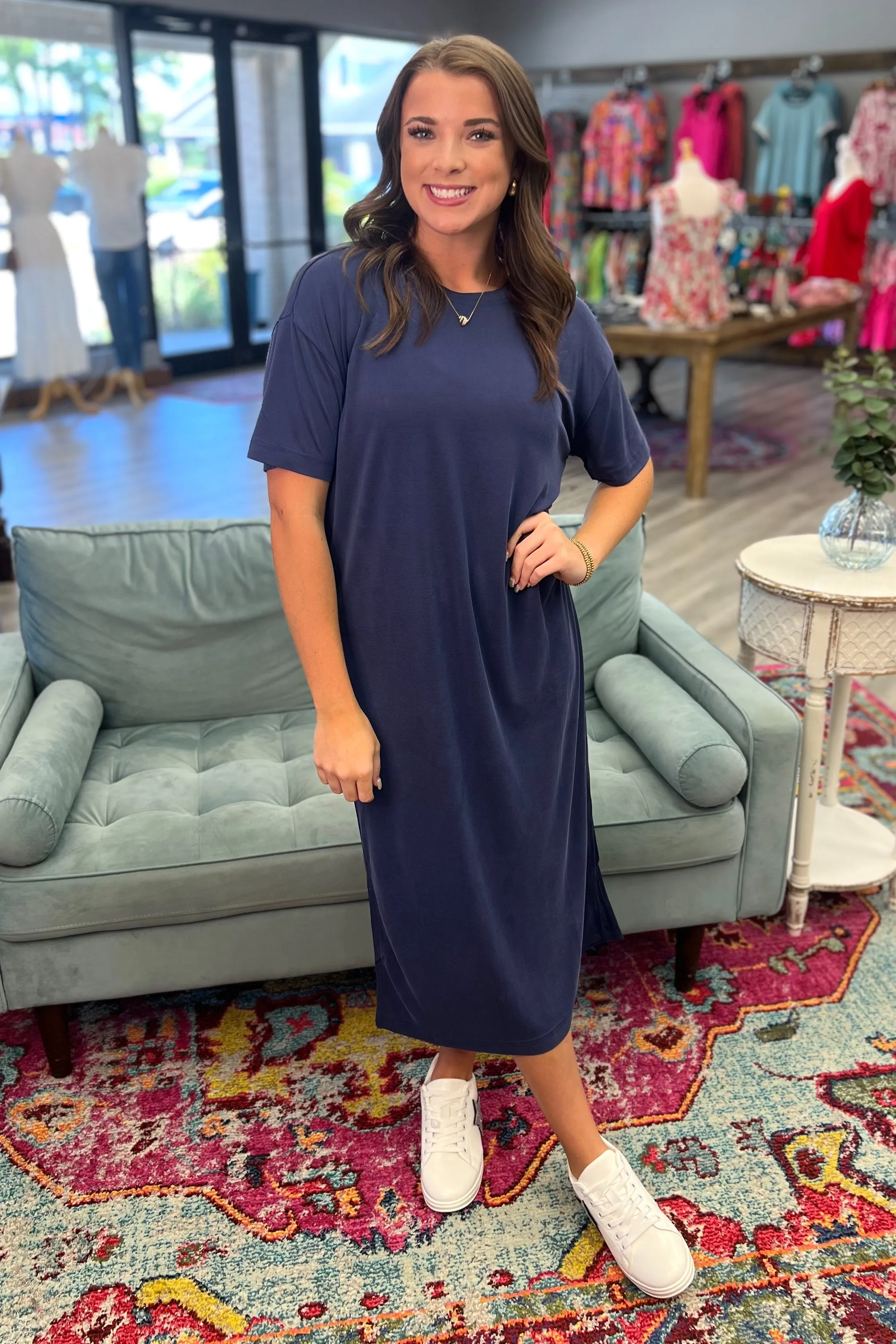 AMIRA T-Shirt Midi Dress (Navy)