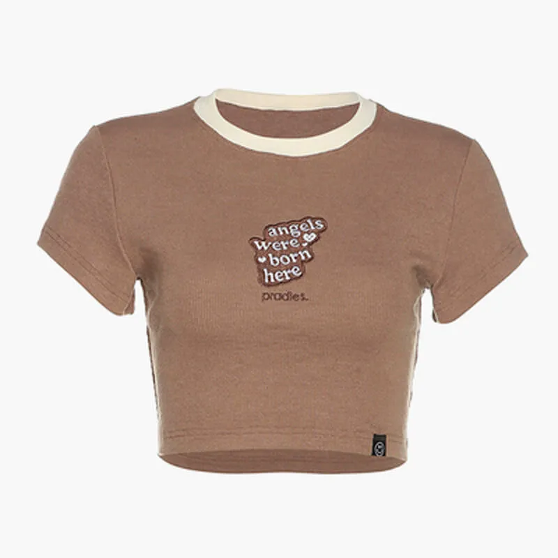Angels Were Born Here Creamy Crop Top