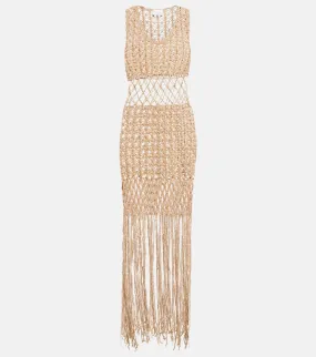 Anna Kosturova Fringe-trimmed crochet midi dress
