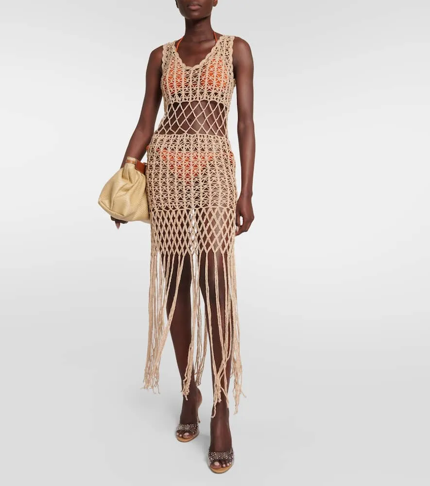 Anna Kosturova Fringe-trimmed crochet midi dress