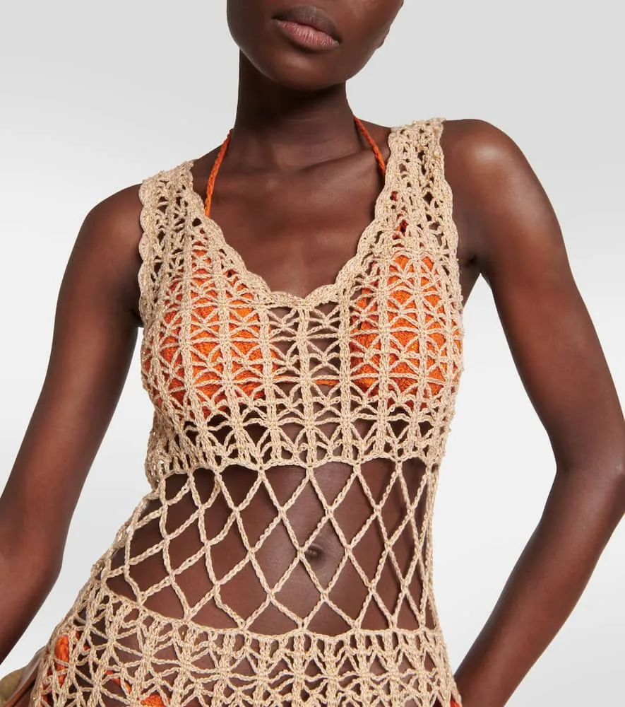 Anna Kosturova Fringe-trimmed crochet midi dress