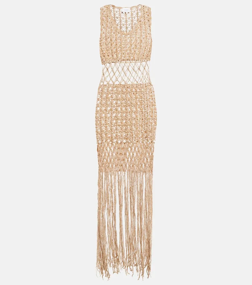 Anna Kosturova Fringe-trimmed crochet midi dress