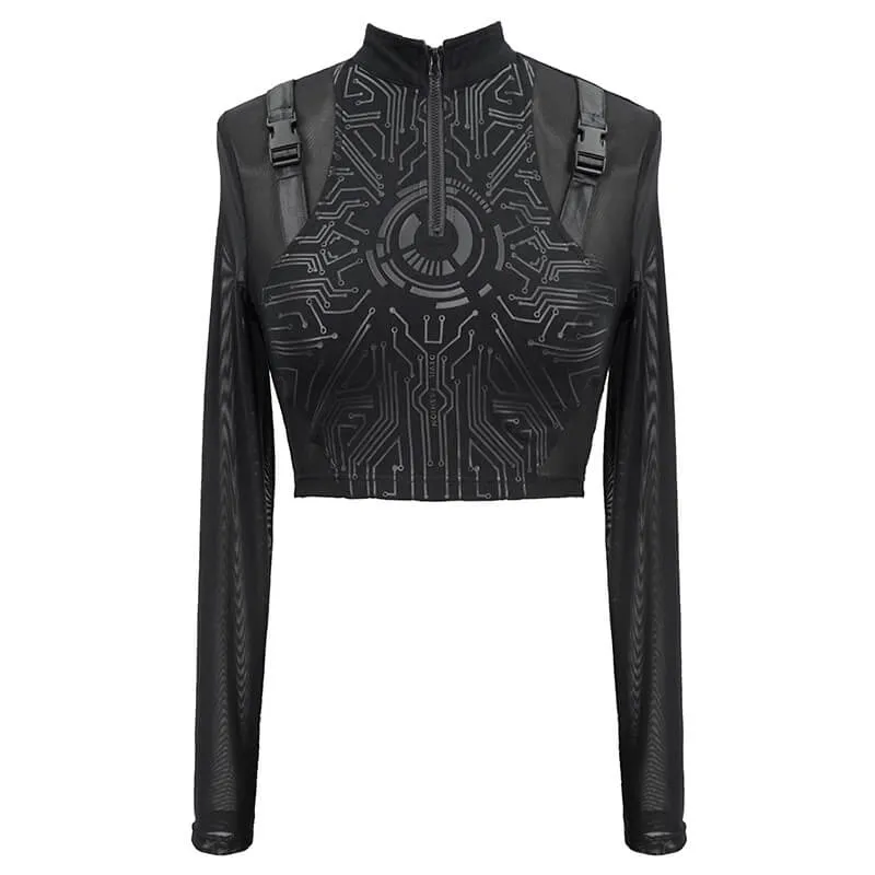 Black Cyberpunk Aesthetic Crop Top