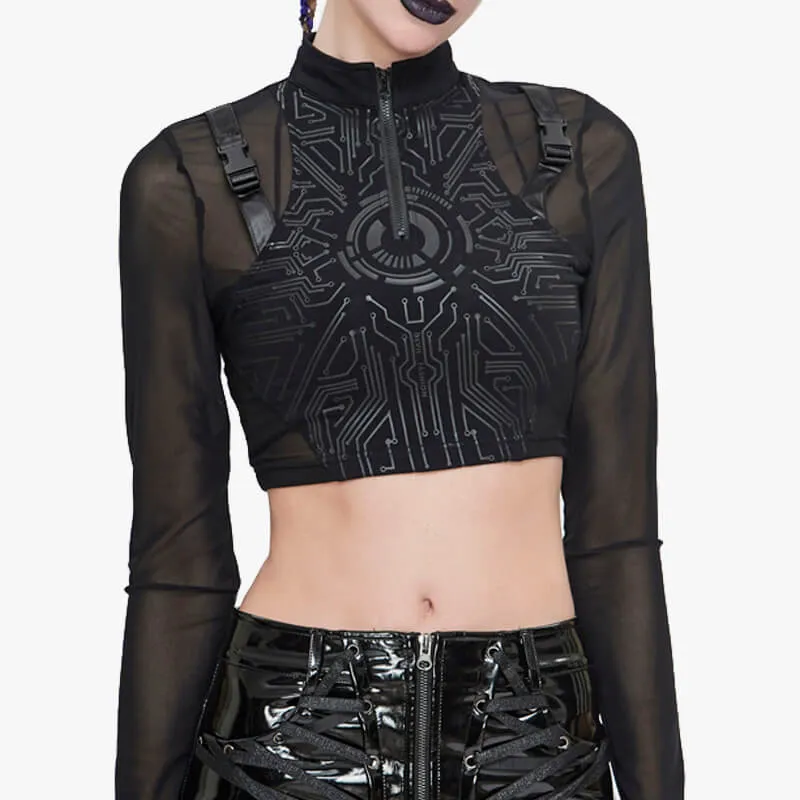 Black Cyberpunk Aesthetic Crop Top