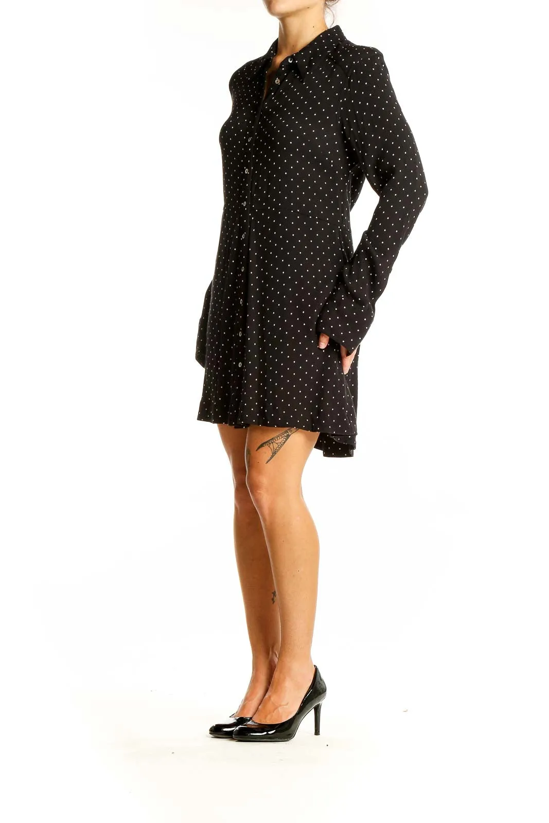 Black Polka Dot Button-Down Shirt Dress