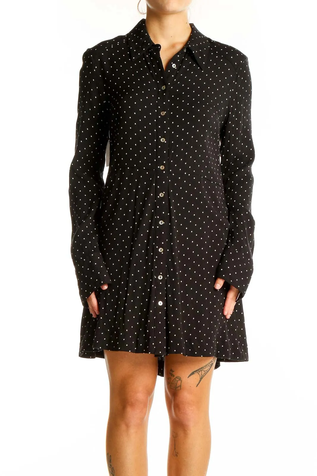 Black Polka Dot Button-Down Shirt Dress