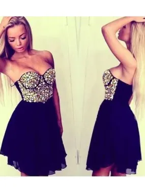 Bridelily A-Line Chiffon Sweetheart Short/Mini Party Dresses With Beading