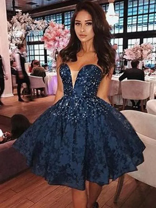Bridelily A-Line Sleeveless Sweetheart Satin With Beading Short/Mini Prom Dresses
