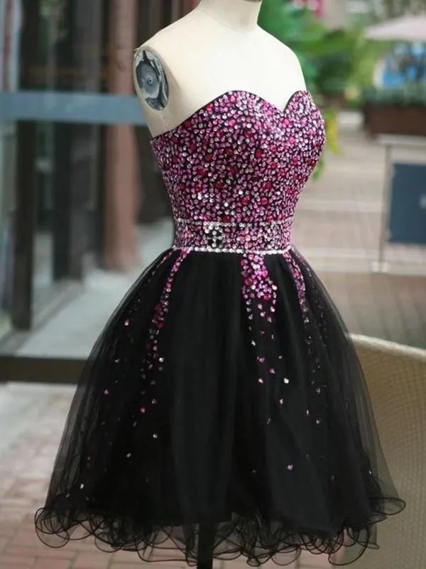 Bridelily A-Line Sleeveless Sweetheart Tulle With Beading Short/Mini Dresses