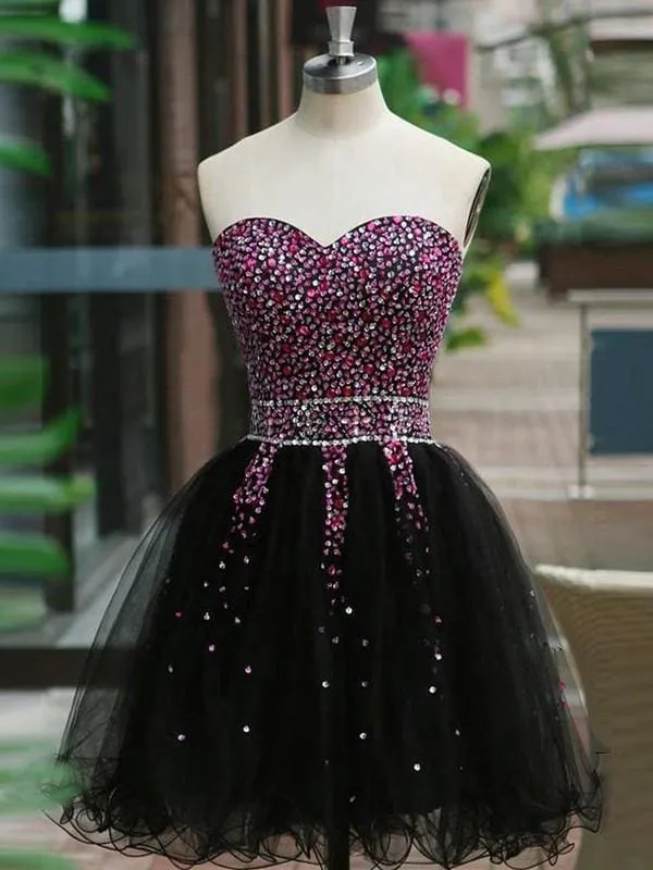 Bridelily A-Line Sleeveless Sweetheart Tulle With Beading Short/Mini Dresses