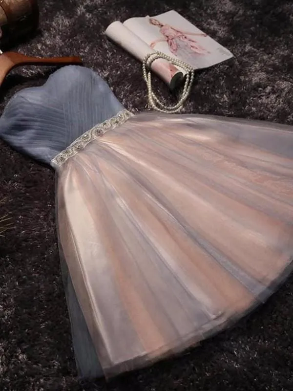 Bridelily A-Line Sleeveless Sweetheart Tulle With Beading Short/Mini Prom Dresses