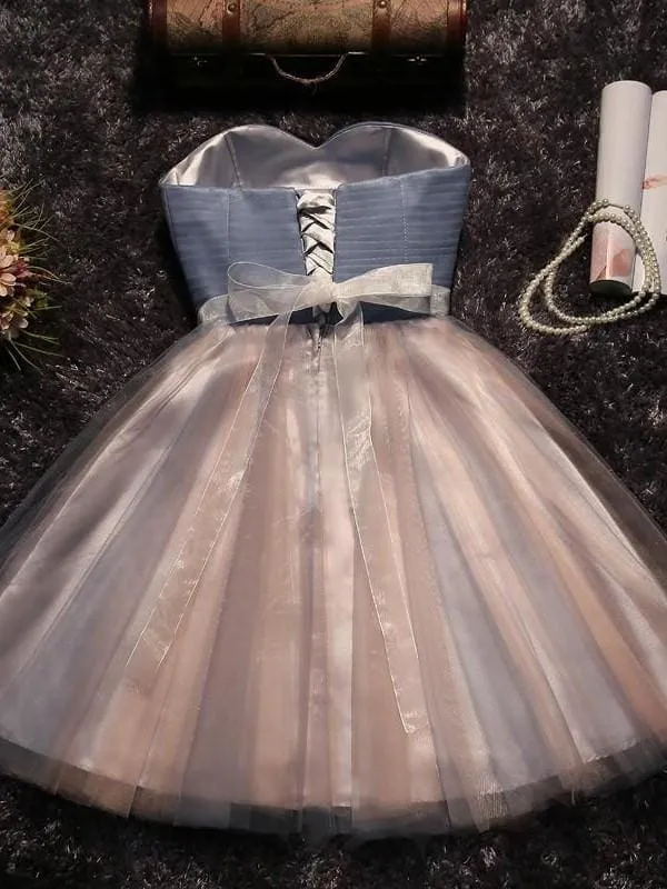 Bridelily A-Line Sleeveless Sweetheart Tulle With Beading Short/Mini Prom Dresses