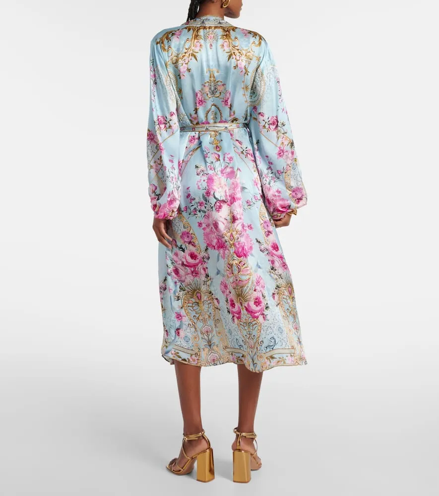 Camilla Embellished floral silk satin robe