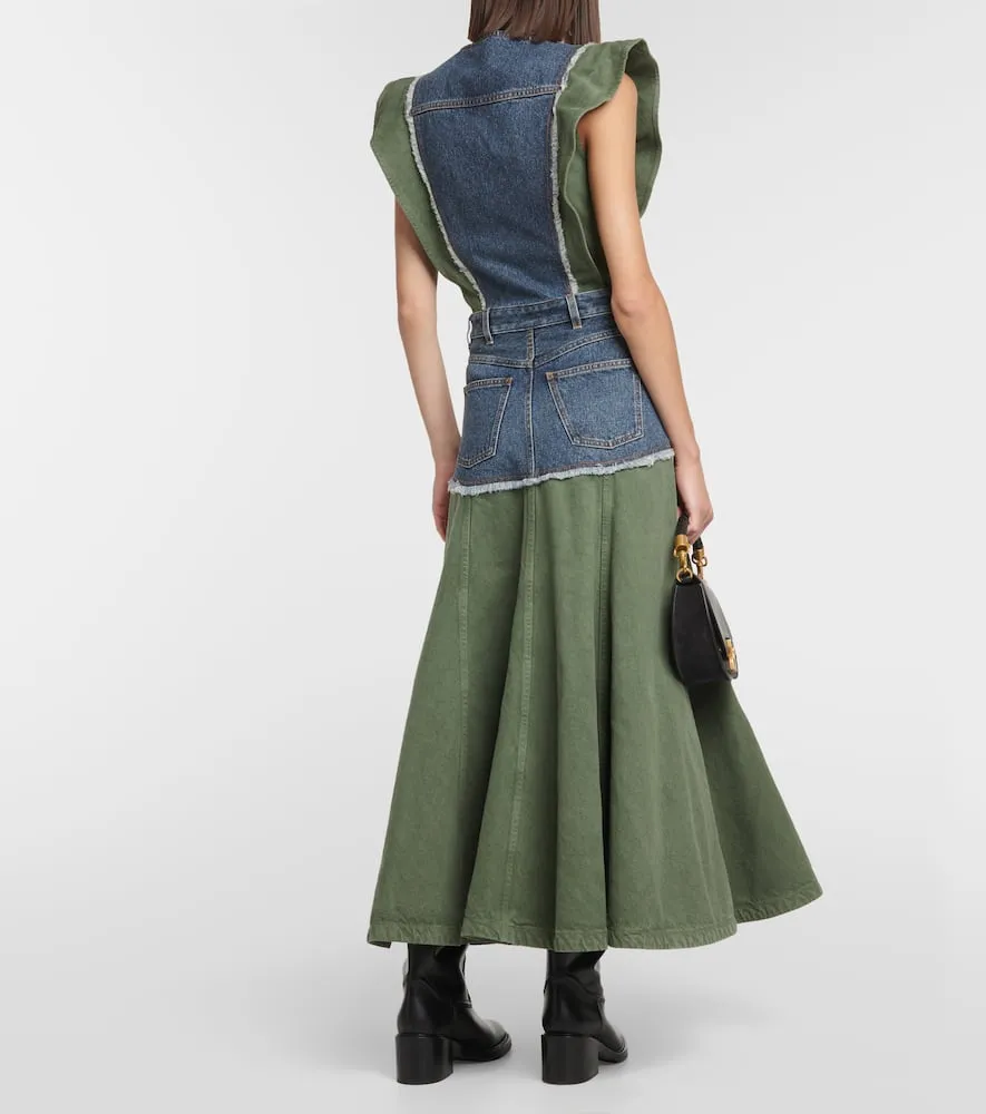 Chloe Denim-paneled midi dress