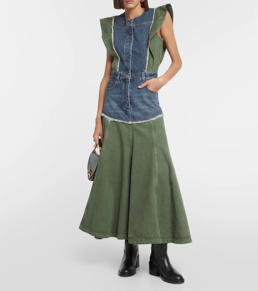 Chloe Denim-paneled midi dress