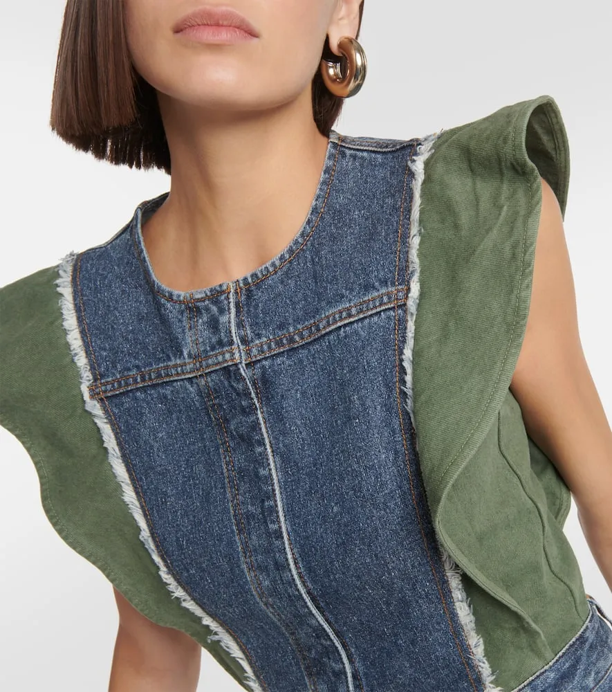 Chloe Denim-paneled midi dress