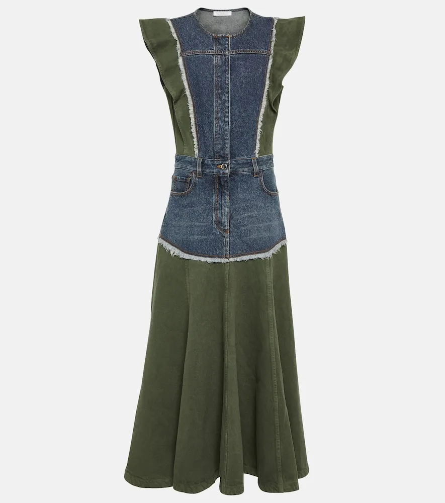 Chloe Denim-paneled midi dress