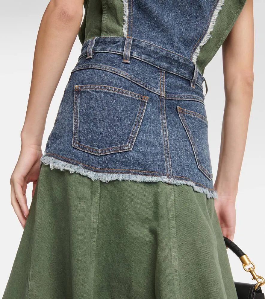Chloe Denim-paneled midi dress