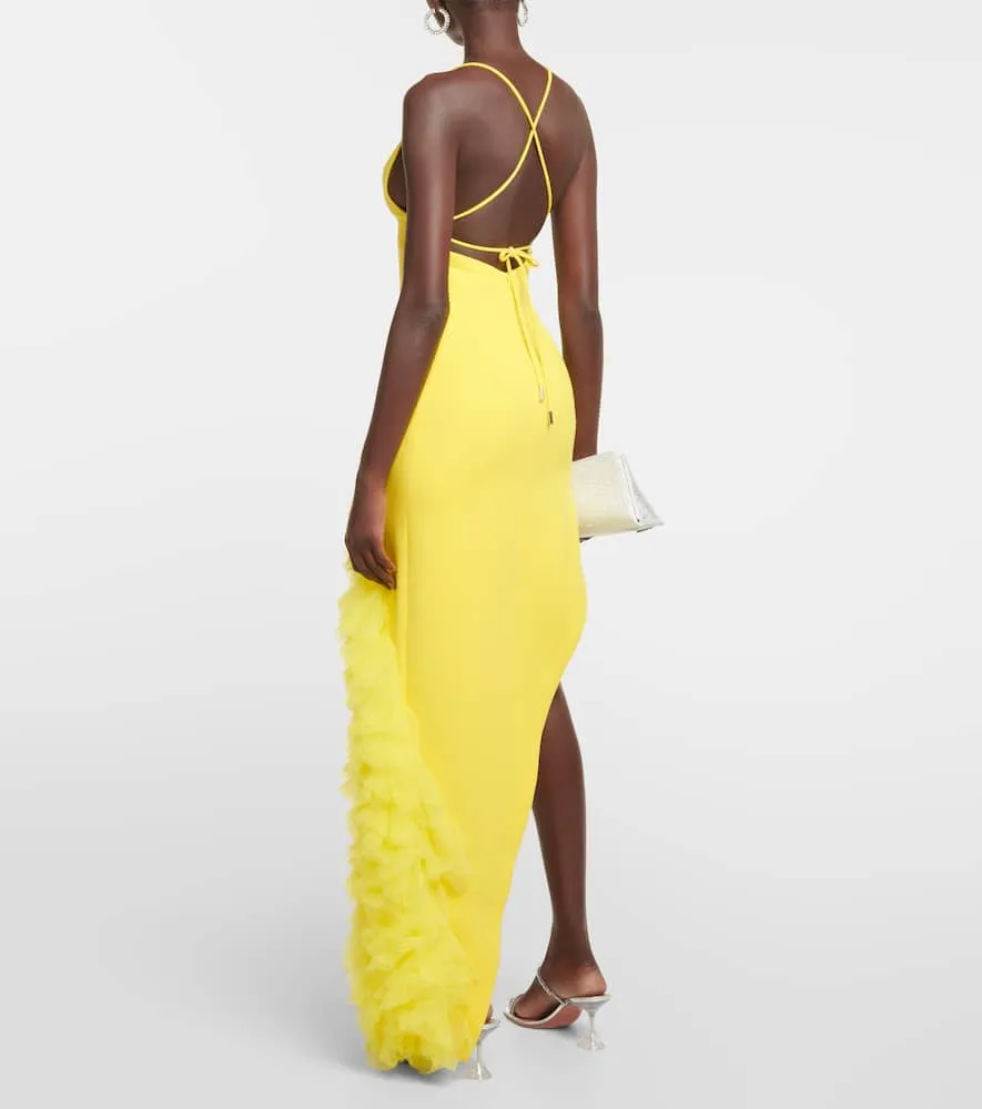 David Koma Ruffled wool crepe midi dress