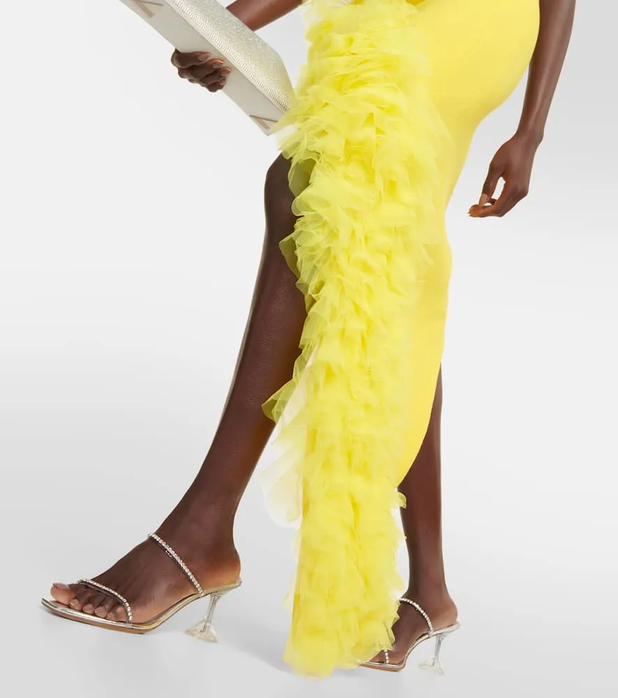 David Koma Ruffled wool crepe midi dress