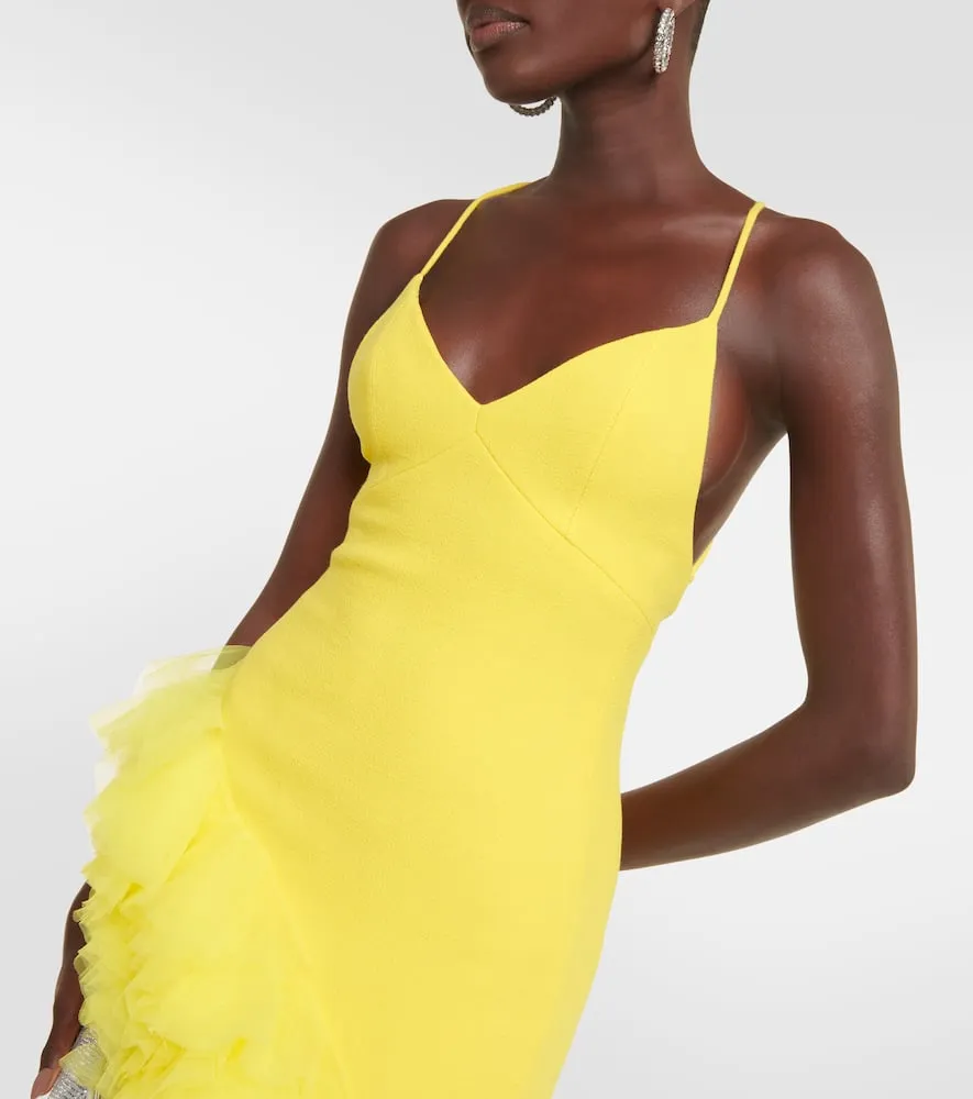 David Koma Ruffled wool crepe midi dress