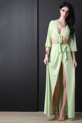 Deep Slit Wrap Side Tie Maxi Skirt