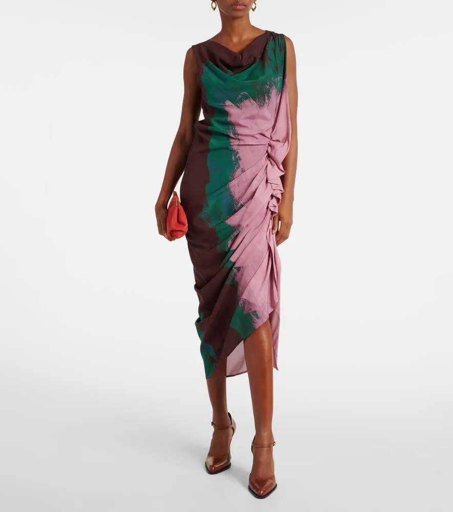 Dries Van Noten Draped silk-blend georgette midi dress