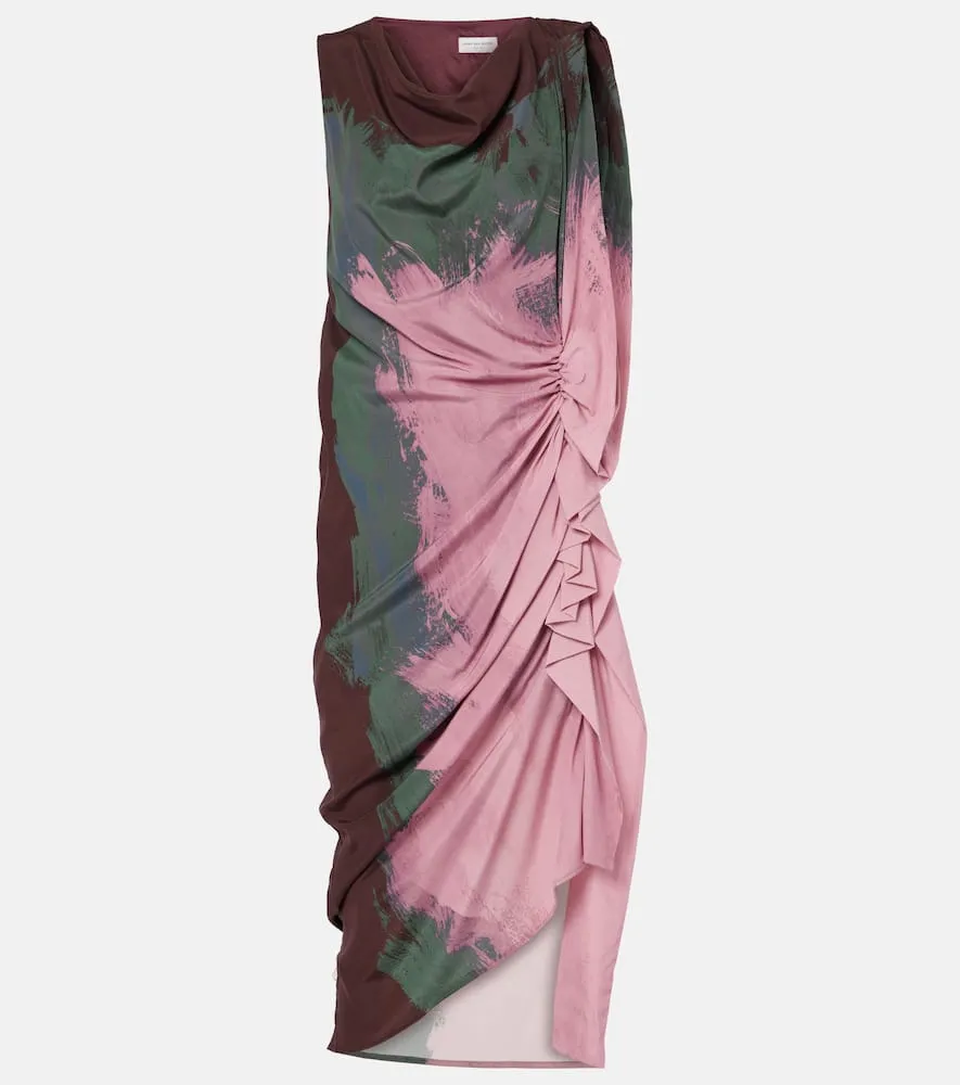 Dries Van Noten Draped silk-blend georgette midi dress