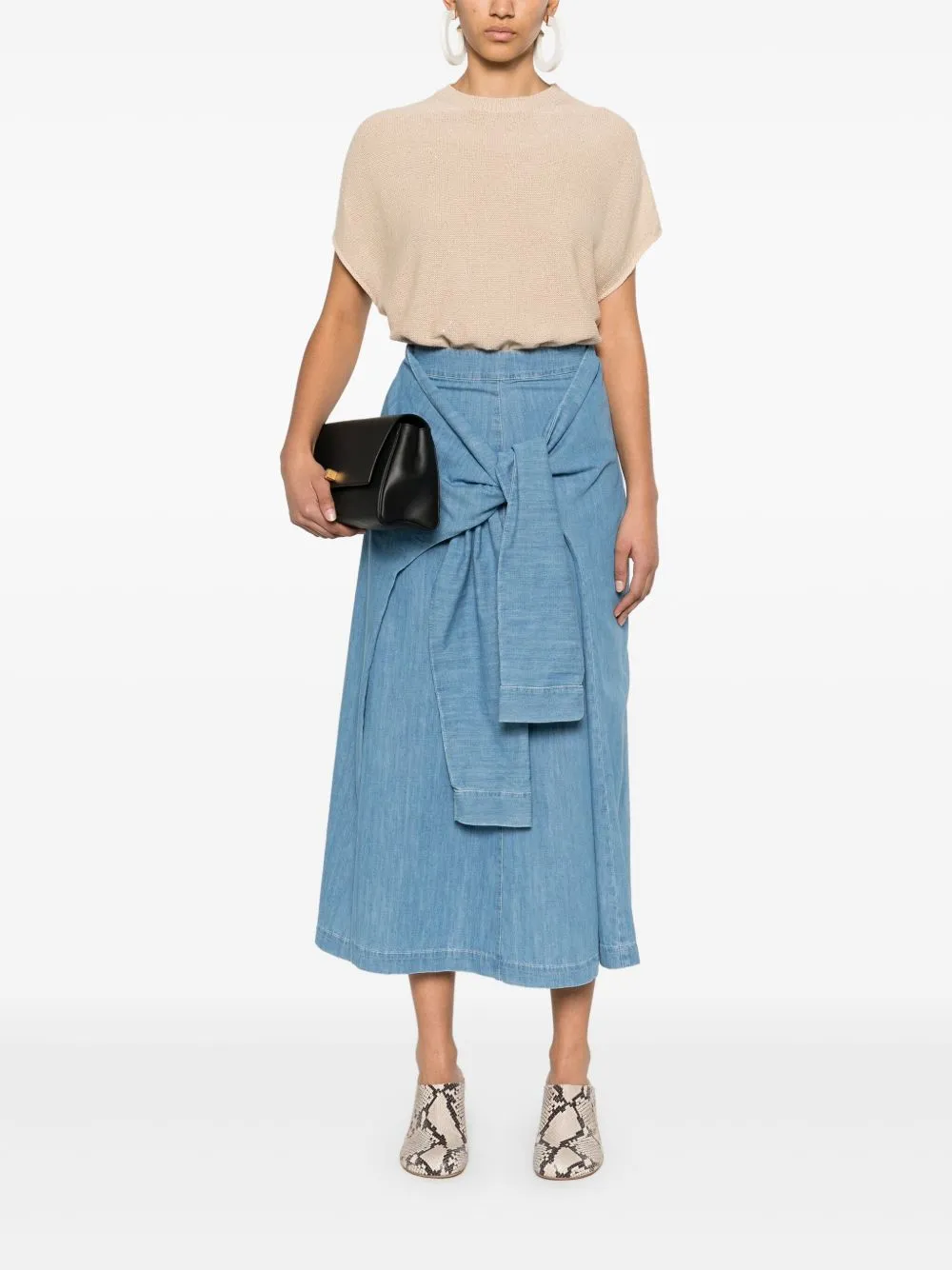 Fabiana Filippi long denim skirt with knot detail