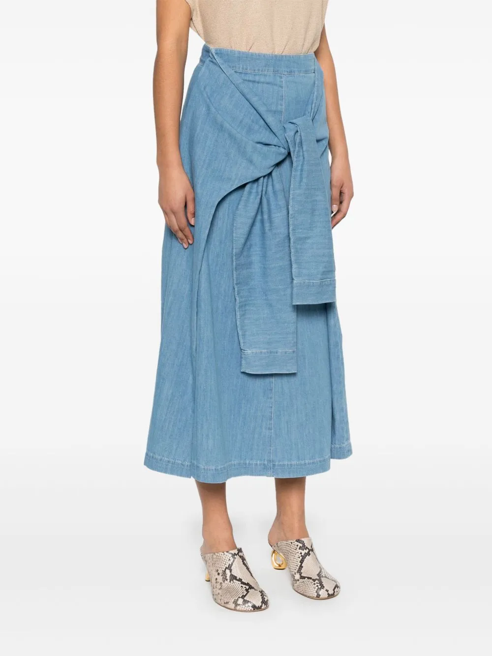 Fabiana Filippi long denim skirt with knot detail