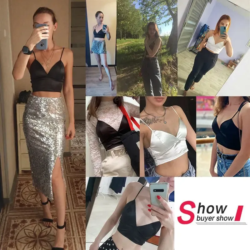 Sexy Satin Crop Tops Women