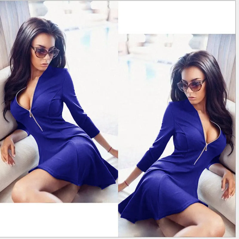 Solid plated V-Neck sexy  Summer 2017 dresses