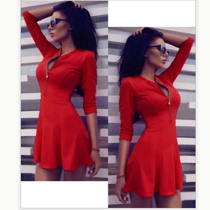 Solid plated V-Neck sexy  Summer 2017 dresses