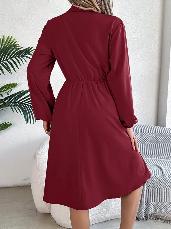 Solid Shirt Dress Knee Length with Bishop Sleeves
