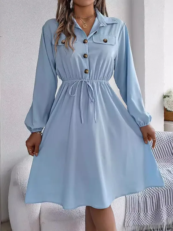 Solid Shirt Dress Knee Length with Bishop Sleeves