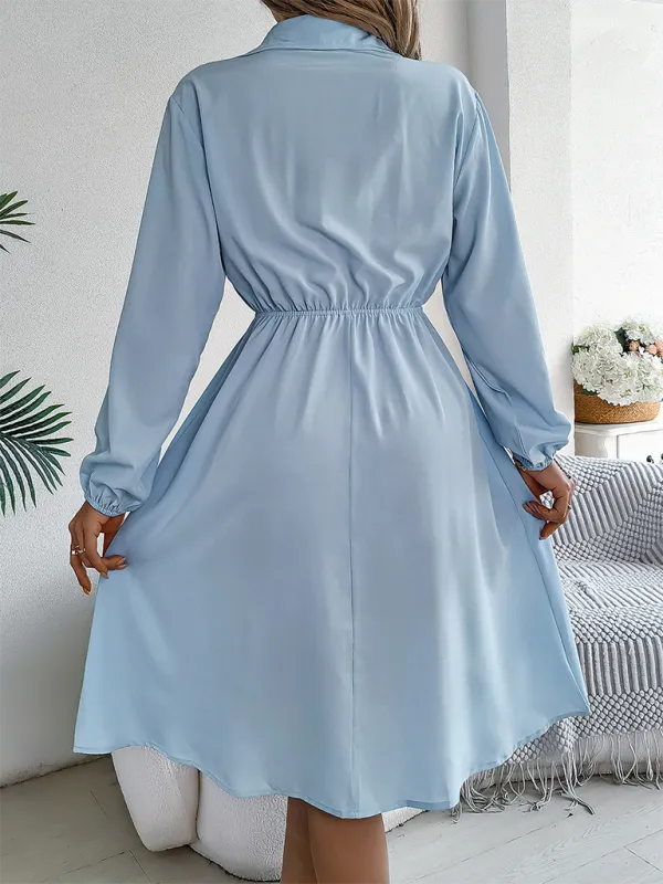 Solid Shirt Dress Knee Length with Bishop Sleeves