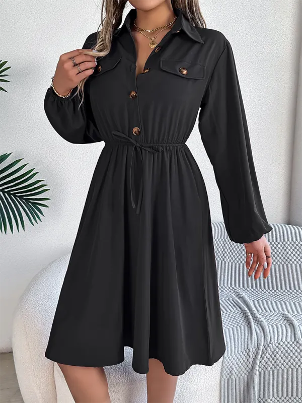 Solid Shirt Dress Knee Length with Bishop Sleeves
