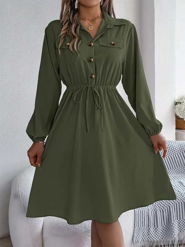 Solid Shirt Dress Knee Length with Bishop Sleeves