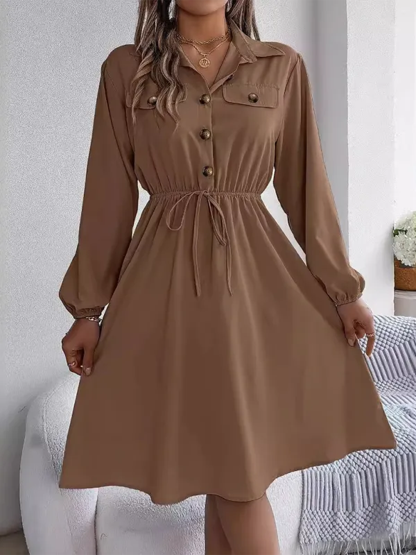 Solid Shirt Dress Knee Length with Bishop Sleeves