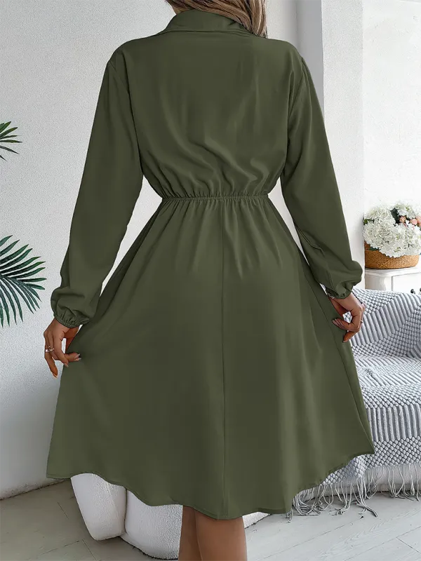 Solid Shirt Dress Knee Length with Bishop Sleeves