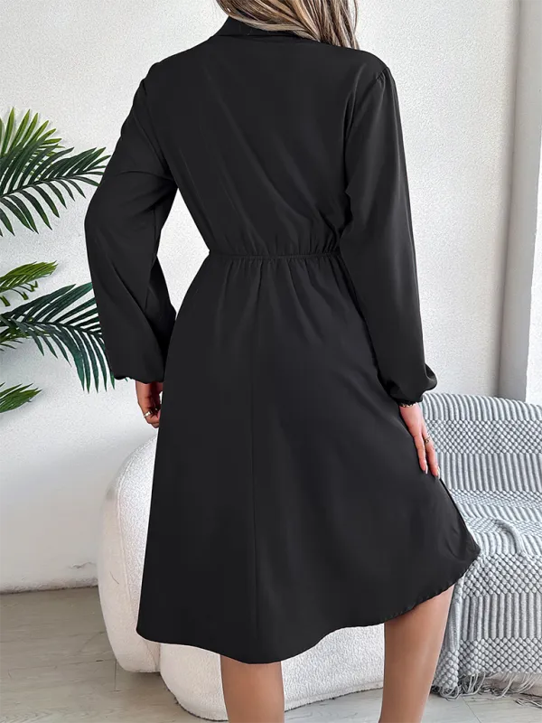 Solid Shirt Dress Knee Length with Bishop Sleeves