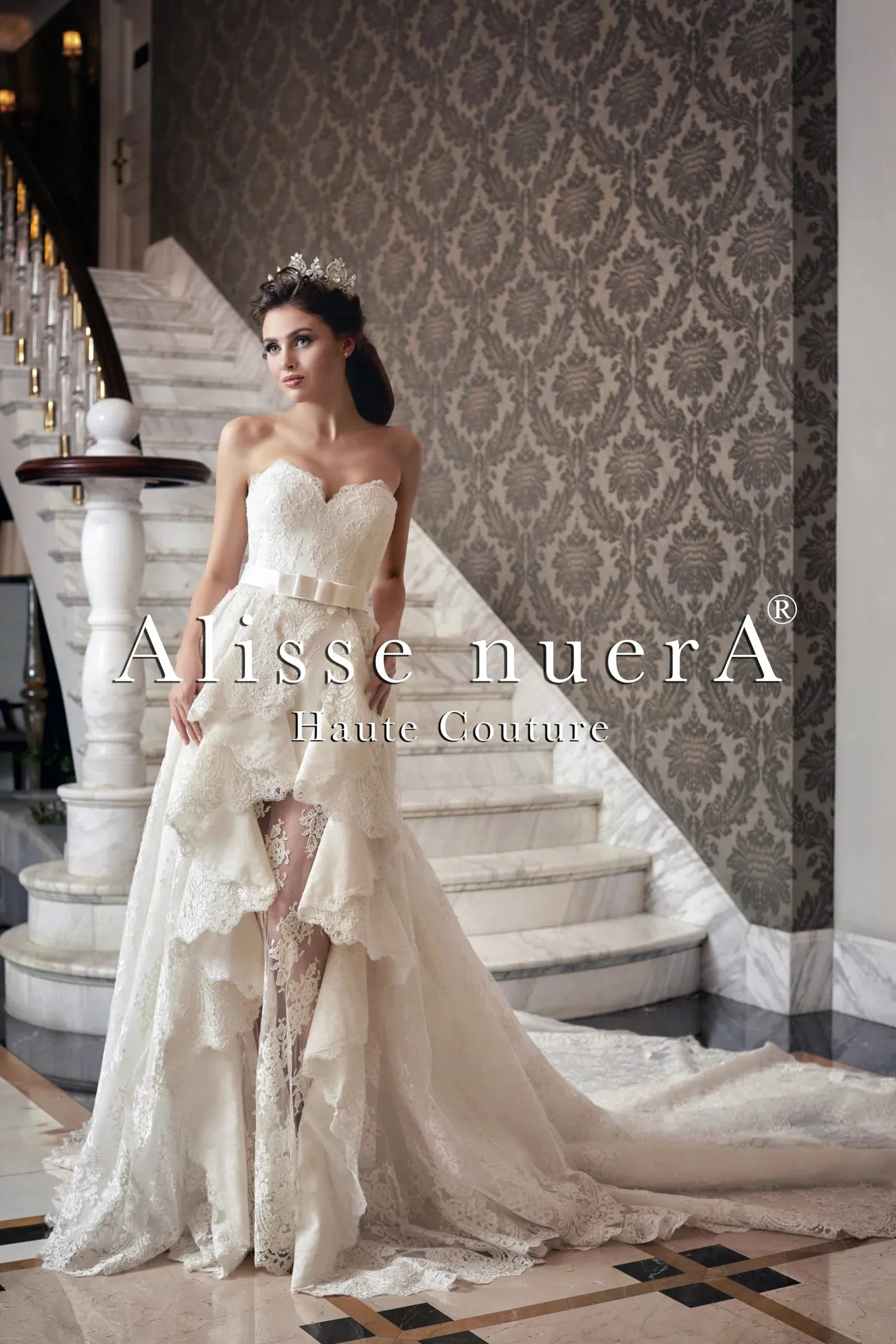 Two Piece Column Wedding Dress and Detachable Overlay Ruffle Skirt with Train