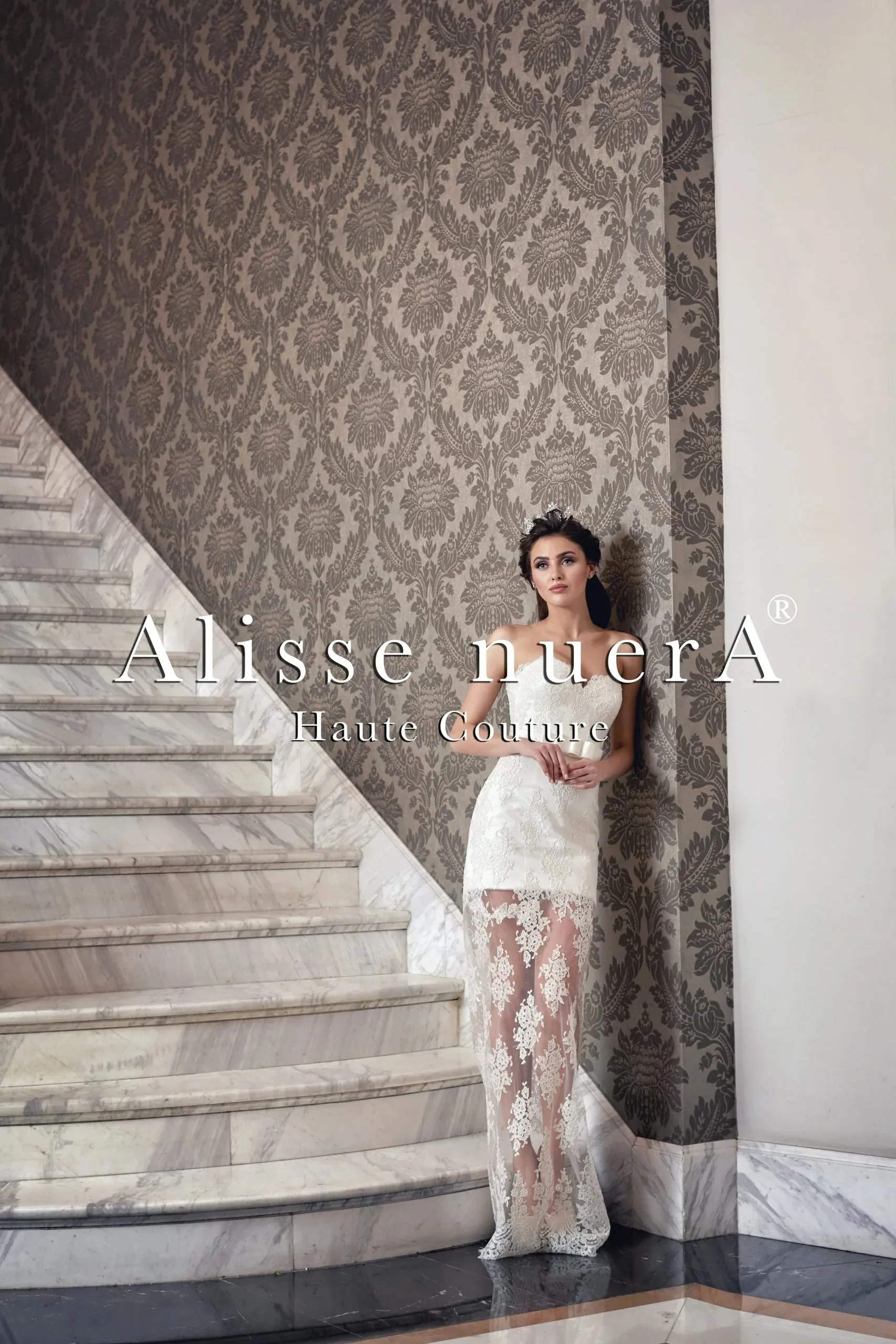 Two Piece Column Wedding Dress and Detachable Overlay Ruffle Skirt with Train