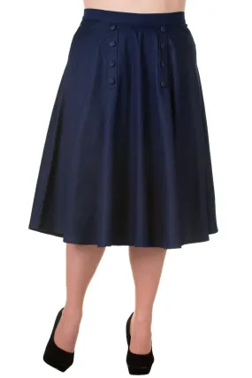 Vintage Style High Waist Denim Double Button Panel A Line Midi Skirt