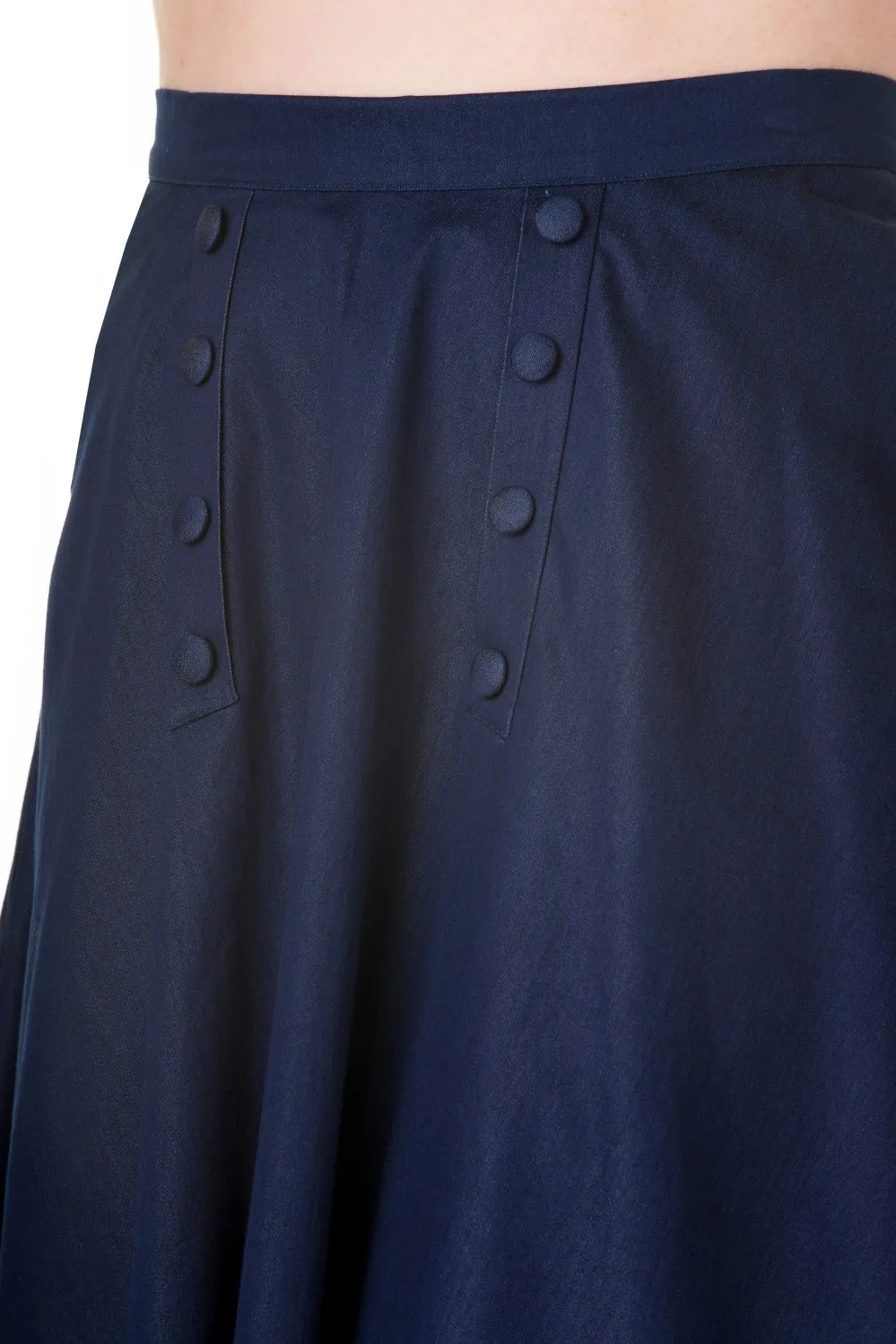 Vintage Style High Waist Denim Double Button Panel A Line Midi Skirt